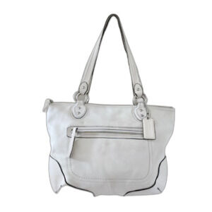 COACH Cream Ivory Pebbled Leather Double Handle Shoulder Purse